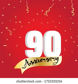 Celebración del 90 aniversario, diseño vectorial para celebraciones, tarjetas de invitación y tarjetas de felicitación