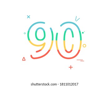 90 year Anniversary celebration vector font,  greeting, congratulation, colorful design with confetti. Birthday or wedding party festive event decoration. Eps10 illustration 


