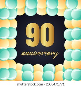 Celebración del 90 aniversario, diseño vectorial para celebraciones, tarjetas de invitación y tarjetas de felicitación