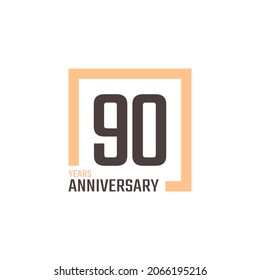 Vector de celebración de 90 años con forma cuadrada. Feliz Aniversario Saludo Celebra la Ilustración de Diseño de Plantilla