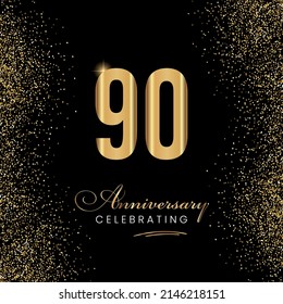 Ilustración de diseño de plantillas de vectores de celebración de 90 años. Signo del aniversario de oro de 90 años. Celebración del brillo de oro. Símbolo claro y luminoso para el evento, la invitación, el premio, la ceremonia, el saludo.