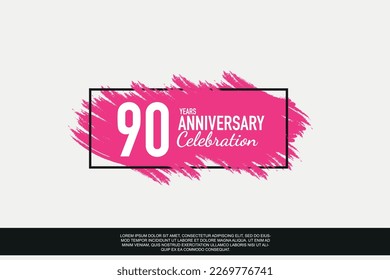 90-jähriges Jubiläum, Vektorrosa-Design in schwarzem Rahmen auf weißem Hintergrund, Logo für abstrakte Illustration	