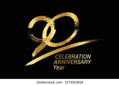 90 year anniversary chalk, golden ink Style , minimalist logo. years, jubilee, greeting card. Birthday invitation sign. Black space vector illustration on white background - Vector