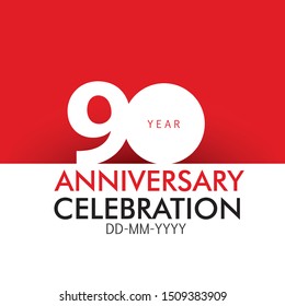 90 Year Anniversary Concept Red Color and White, For Invitation, banner, ads, greeting card - Vector