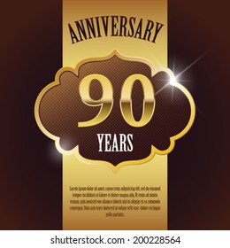 "90 Year Anniversary" - Elegant Golden Design Template / Background / Seal