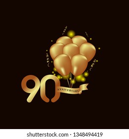90 Year Anniversary Gold Balloon Vector Template Design Illustration