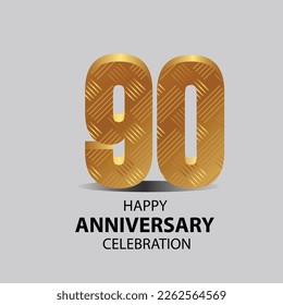 90 year anniversary, Gold shiny metallic numbers set, gold font sign isolated on gray background. Luxury fashion typography design for decoration, web, design, advertising. Vector illustration