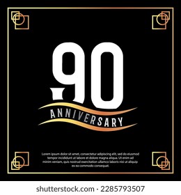 90 year anniversary logo design white golden abstract on black background with golden frame template illustration