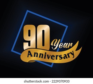 90 Year Anniversary ordinal number Counting vector art illustration in stunning font on gold color on black background