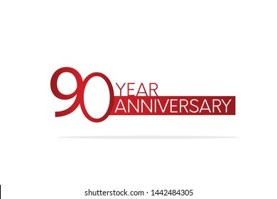 90 Year Anniversary Red Color with White Text, For Invitation, banner, ads, greeting card - Vector