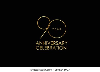 90 year anniversary red ribbon celebration logotype. anniversary logo with Red text and Spark light gold color isolated on black background, design for celebration, invitation - vector