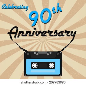 90 year anniversary retro label, 90th anniversary decorative retro poster - vector illustration