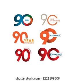 90 Year Anniversary Set Vector Template Design Illustration