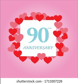 90 year anniversary, vector design with love for celebrations, invitation cards and greeting cards