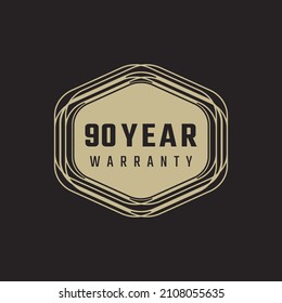 90 Year Anniversary Warranty Celebration with Golden Color for Celebration Event, Wedding, Greeting card, and Invitation Isolated on Black Background