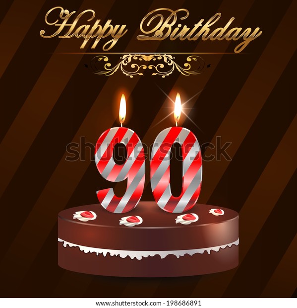 90 Year Happy Birthday Card Cake Stock Vector Royalty Free 198686891