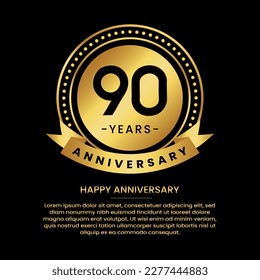 90 years anniversary banner with luxurious golden circles and halftone on a black background and replaceable text speech