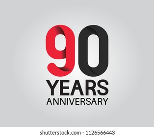 90 years anniversary black and red soft color for company celebration isolated on white background