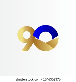 90 Years Anniversary Blue Gold Celebration Vector Template Design Illustration