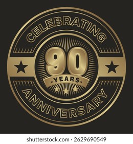 90 anos de aniversário. Logotipo emblema de comemoração de aniversário