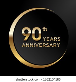 90 years Anniversary Celebrating golden text on black background. Vector template.