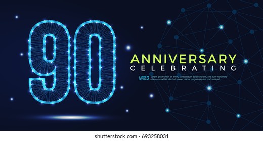 90 years anniversary celebrating numbers vector abstract polygonal silhouette. 90th anniversary concept. technology numbers vector illustration
