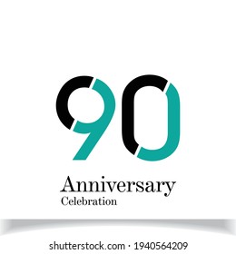 90 Years Anniversary Celebration Black Blue Color Vector Template Design Illustration