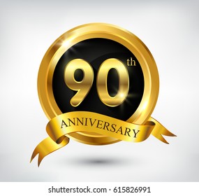 90 years anniversary celebration design.90th anniversary golden logo.Vector illustration.