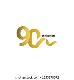 90 Years Anniversary Celebration Gold Ribbon Vector Template Design Illustration