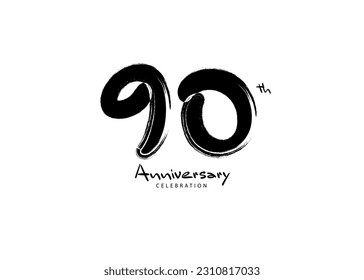 90 Years Anniversary Celebration logo black paintbrush vector, 90 number logo design, 90th Birthday Logo, happy Anniversary, Vector Anniversary For Celebration, poster, Invitation Card