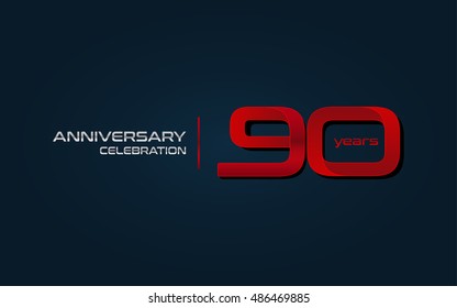 90 years anniversary celebration logo, red, isolated on dark blue background
