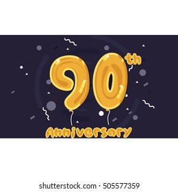 90 Years Anniversary Celebration Logo, Yellow foil balloon colored, Isolated on Dark Purple Background