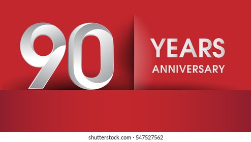 90 Years Anniversary celebration logo, flat design isolated on red background, vector elements for banner, invitation card and birthday party