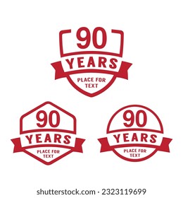 90 years anniversary celebration logotype. 90th anniversary logo collection. Set of anniversary design template. Vector illustration.