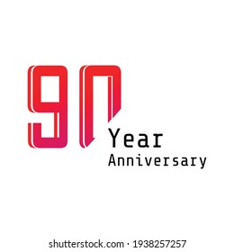 90 Years Anniversary Celebration Red Color Vector Template Design Illustration