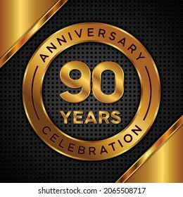 90 years anniversary, anniversary celebration vector design with gold color on black texture background, simple and luxury design. logo vector template
