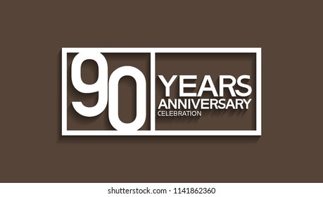 90 years anniversary celebration white square style isolated on brown background