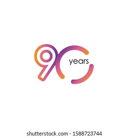 90 Years Anniversary Color full elegant Celebration Vector Template Design Illustration