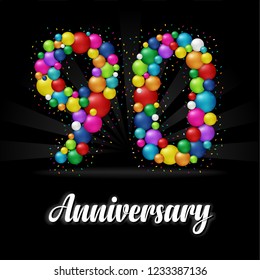 90 Years Anniversary colorful balls. Anniversary badge.