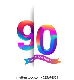 90 Years Anniversary with colorful stylized number. Applicable for brochure, flyer, Posters, web and Banner Designs. Vector illustration.