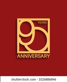 90 years anniversary design logotype golden color in square isolated on red background for celebration event