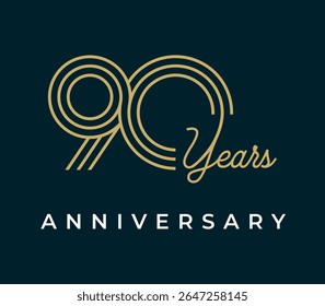 Ilustração vetorial do projeto do aniversário de 90 anos. Modelo de design de logotipo exclusivo de 90 anos. De cor dourada