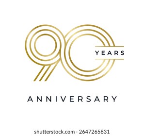 90 Years Anniversary design vector illustration. Unique 90 years logo design template. In gold color