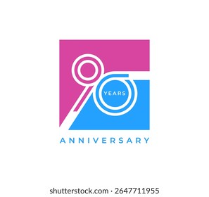 Ilustração vetorial do projeto do aniversário de 90 anos. Modelo de design de logotipo exclusivo de 90 anos. Em forma quadrada