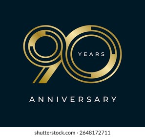 Ilustração vetorial do projeto do aniversário de 90 anos. Modelo de design de logotipo exclusivo de 90 anos. De cor dourada
