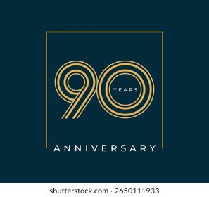 Ilustração vetorial do projeto do aniversário de 90 anos. Modelo de design de logotipo exclusivo de 90 anos. De cor dourada