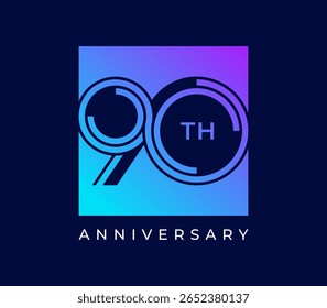 90 Jahre Jubiläum, Vektorgrafik. Einzigartige 90 Jahre Logo Design Vorlage. In violett-blauer Farbe