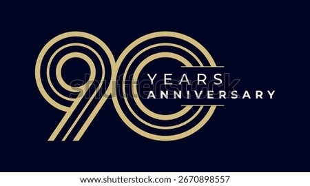 90 Years Anniversary design vector illustration. Unique 90 years logo design template. In gold color