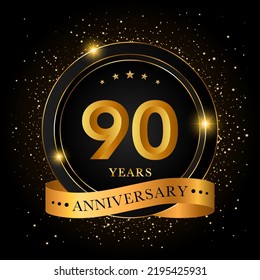 90 Years Anniversary. Golden anniversary celebration template design, Vector illustrations.