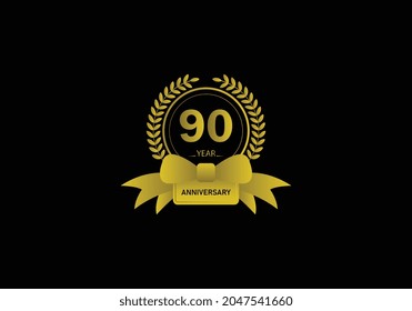 90 years anniversary golden color with on black background for anniversary celebration event